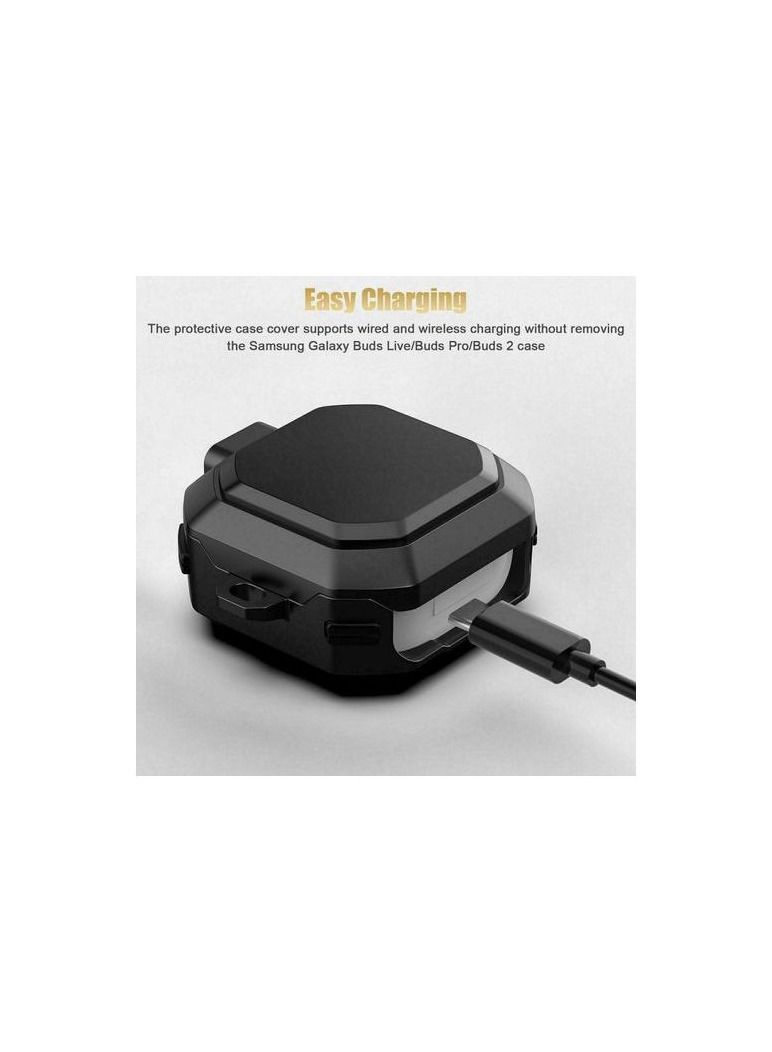 For Samsung Galaxy Buds 2 Pro (2022) Case with Chrome Security Lock Shockproof Cover Black Black  - Image 2
