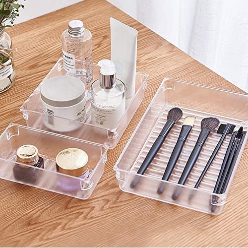 Entisia Drawer Organizer Set - 7 Pcs Acrylic Desk Drawer Organizers, Unbreakable Plastic Drawer Storage Tray for Bedroom, Bathroom, Makeup Brush, Jewelry, Office, Cosmetic Box Organizer - Image 2