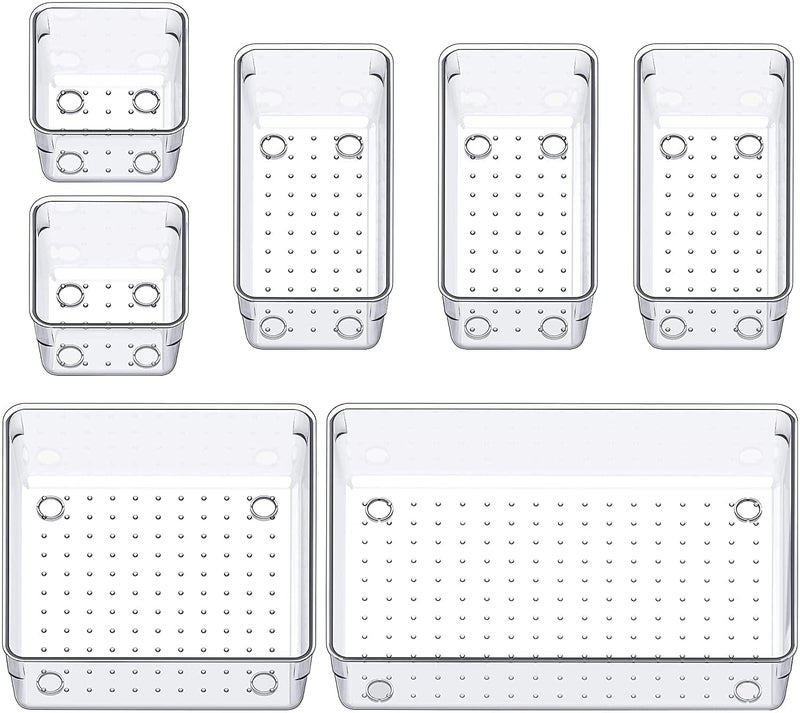 Entisia Drawer Organizer Set - 7 Pcs Acrylic Desk Drawer Organizers, Unbreakable Plastic Drawer Storage Tray for Bedroom, Bathroom, Makeup Brush, Jewelry, Office, Cosmetic Box Organizer - Image 1