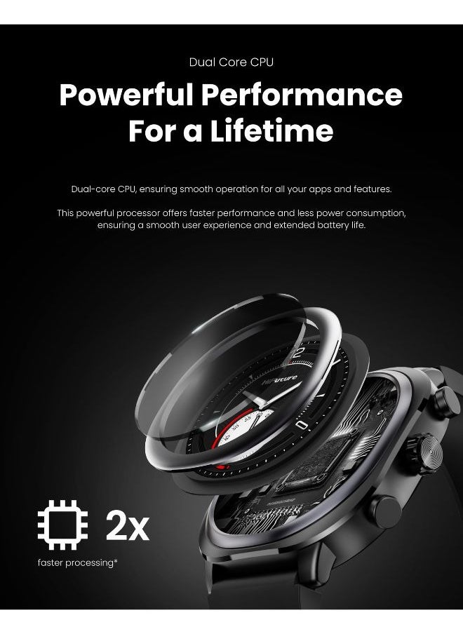 HiFuture - HiFuture AIX Lite Dual Core Smartwatch with Extra Belt, 1.43" AMOLED Display, Gorilla Glass, Wireless Calling, 10 Days Battery, Sports Modes, Syntra AI Health Monitoring, 1 ATM Waterproof - Image 1