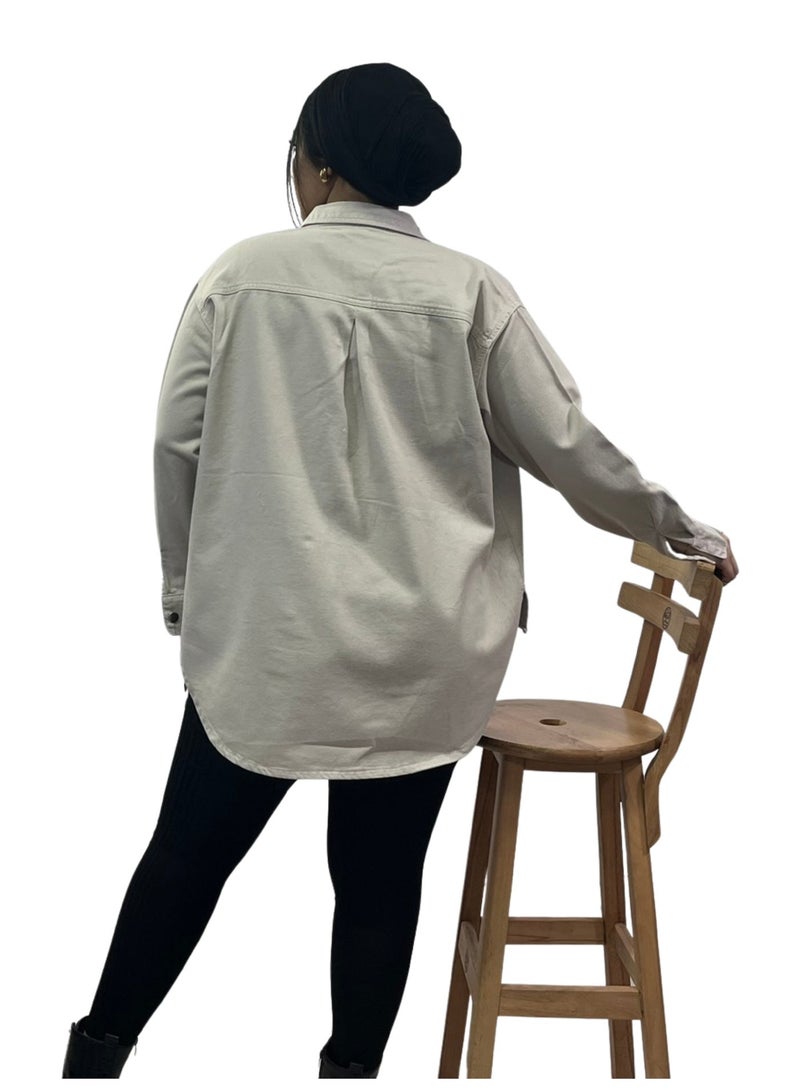 جاكيت جينز كاجوال بأكمام طويلة - بيج - Image 4