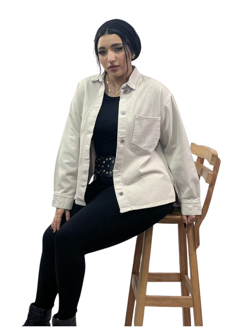 جاكيت جينز كاجوال بأكمام طويلة - بيج - Image 3