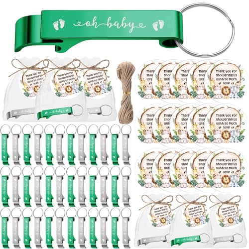 Ecation 50 Sets Woodland Baby Shower Favors for Guests 50 Bottle Openers 50 Thank Tags 50 Organza Bags with Twine Return Gift for Gender Reveal Safari Jungle Party Girl Boy - Image 1