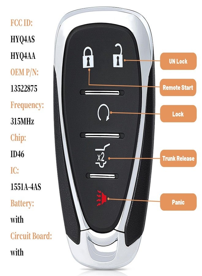Keyecu Replacement Smart Remote Car Key Fob for Chevrolet Equinox Blazer Trailblazer Traverse 2021-2024 HYQ4AS 1551A-4AS 315MHz ID46Chip 5 Buttons - Image 2