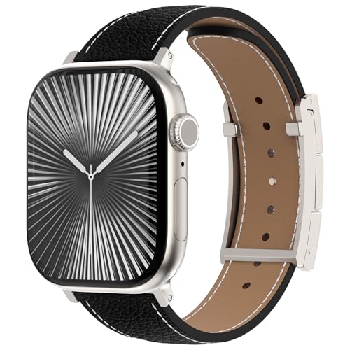 CHANCHY Leather Magnetic Watch Band Compatible with Apple Watch Bands 40mm 38mm 41mm 42mm 44mm 45mm 46mm, Top Grain Leather Dressy Band for Women Men iWatch Ultra SE3 Series 11/10/9/8/7/6/5/4/3/2/1 - Image 2