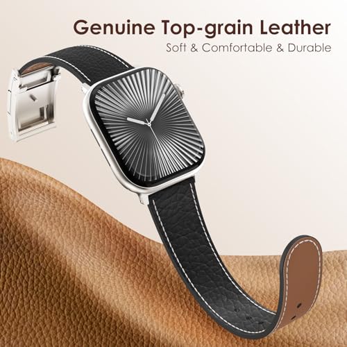 CHANCHY Leather Magnetic Watch Band Compatible with Apple Watch Bands 40mm 38mm 41mm 42mm 44mm 45mm 46mm, Top Grain Leather Dressy Band for Women Men iWatch Ultra SE3 Series 11/10/9/8/7/6/5/4/3/2/1 - Image 4