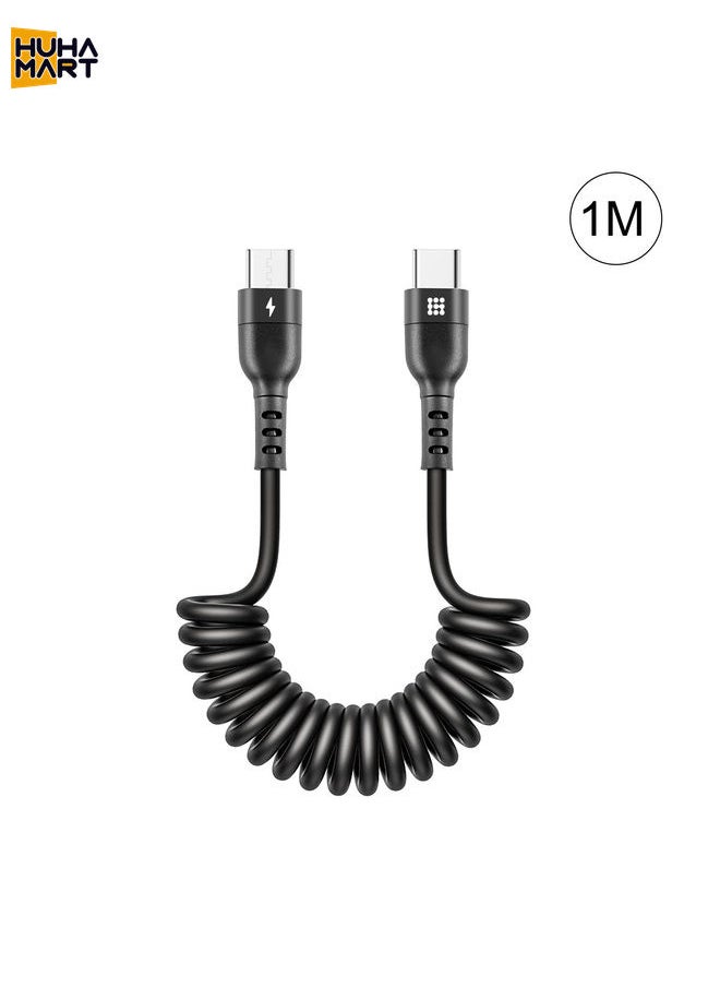 HuHa Mart HAWEEL 1m 5A USB-C / Type-C to USB-C / Type-C Retractable Coiled PD Fast Charging Cable  - Image 1