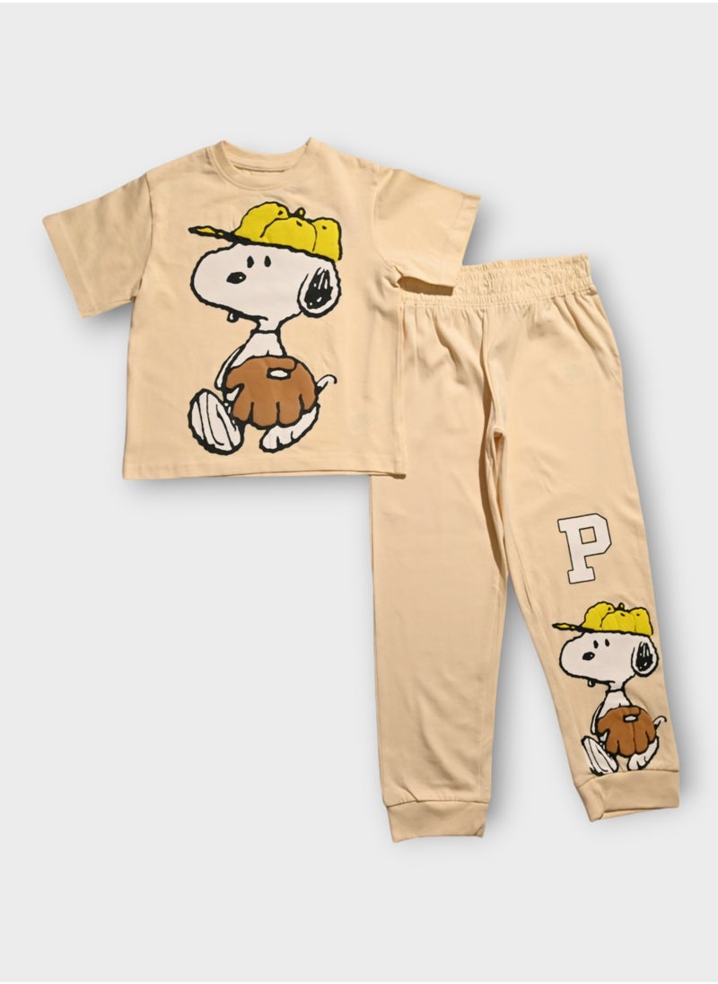 Peanuts Cartoon Character Peanuts Printed Toddler pajama Set, White  - Image 1
