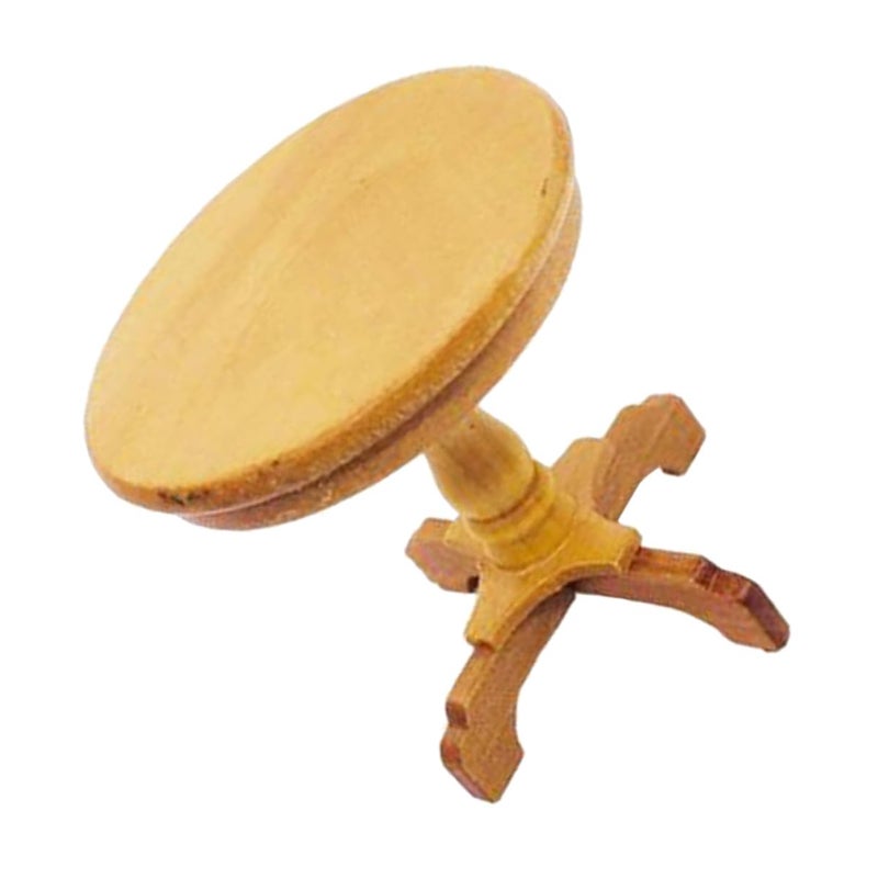 Miniature Dollhouse Round Table Natural Wood Desk Photo Prop Retro Decor - Image 2