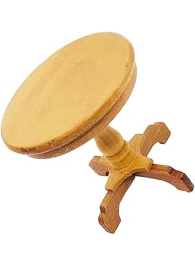 Miniature Dollhouse Round Table Natural Wood Desk Photo Prop Retro Decor - Image 1