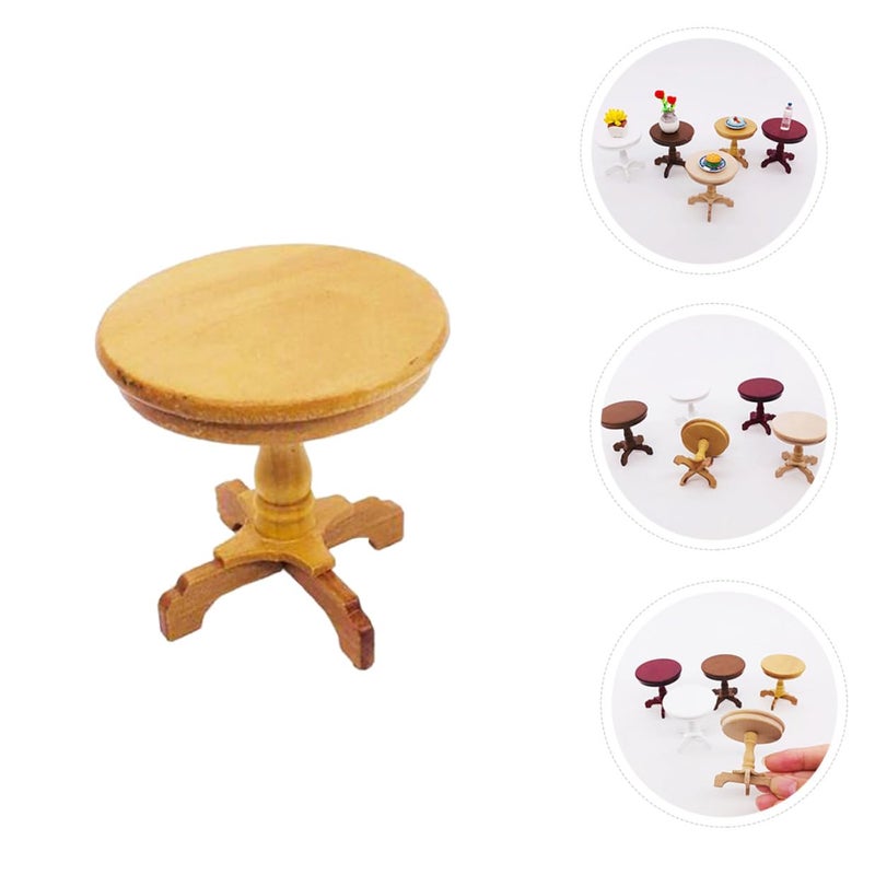 Miniature Dollhouse Round Table Natural Wood Desk Photo Prop Retro Decor - Image 3