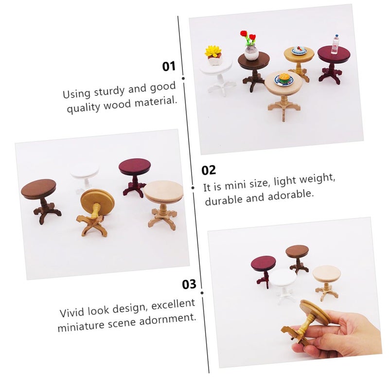 Miniature Dollhouse Round Table Natural Wood Desk Photo Prop Retro Decor - Image 5