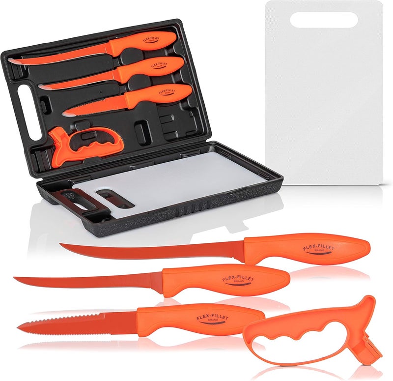 Maxam Flex Fillet Fishing Cutlery Set with Sharpening Steel, Cutting Board and Durable Leymar Handles, 5-peice - Image 2