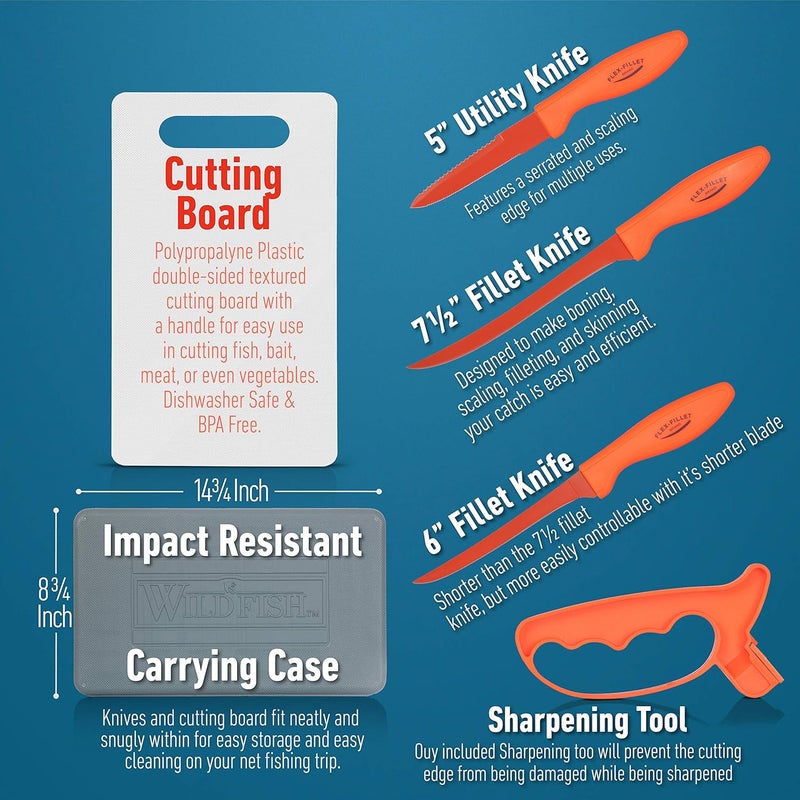 Maxam Flex Fillet Fishing Cutlery Set with Sharpening Steel, Cutting Board and Durable Leymar Handles, 5-peice - Image 3