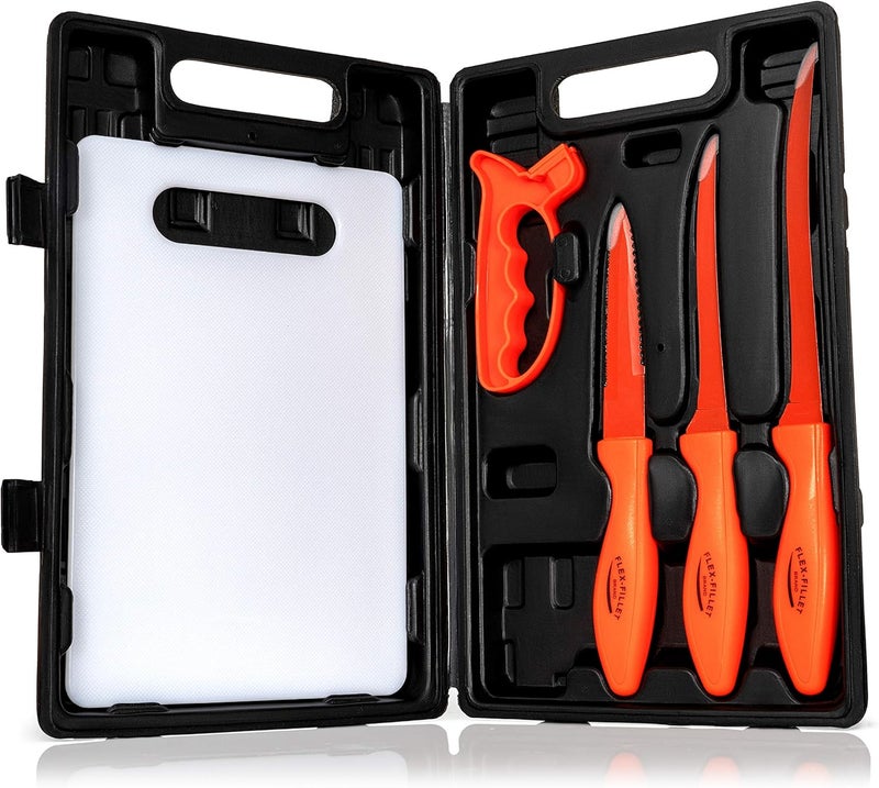 Maxam Flex Fillet Fishing Cutlery Set with Sharpening Steel, Cutting Board and Durable Leymar Handles, 5-peice - Image 1