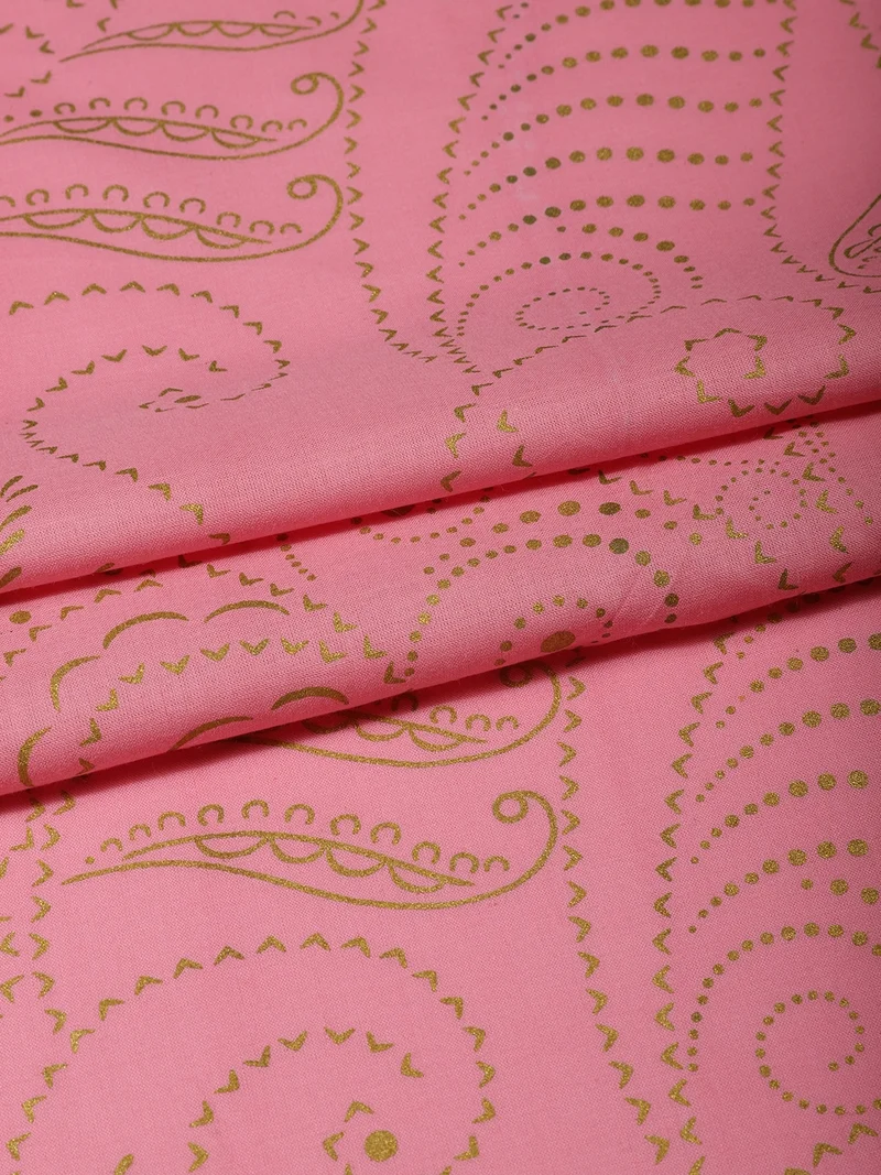 AKS Pink Foil Paisley Print Fabric, One Meter