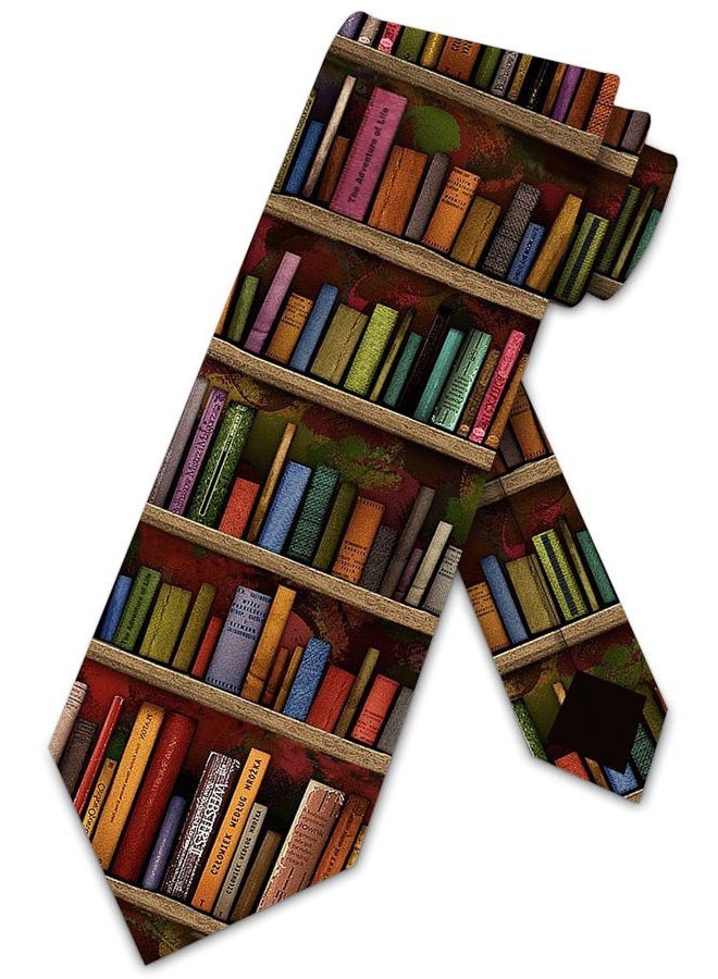 Three Rooker Book Ties Mens Literary Book Shelf Necktie - Image 1