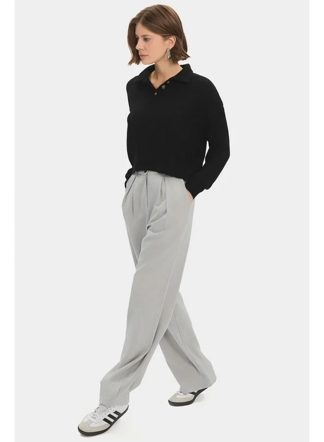 جون June Women Polo Neck Button Detailed Knitwear Sweater Black