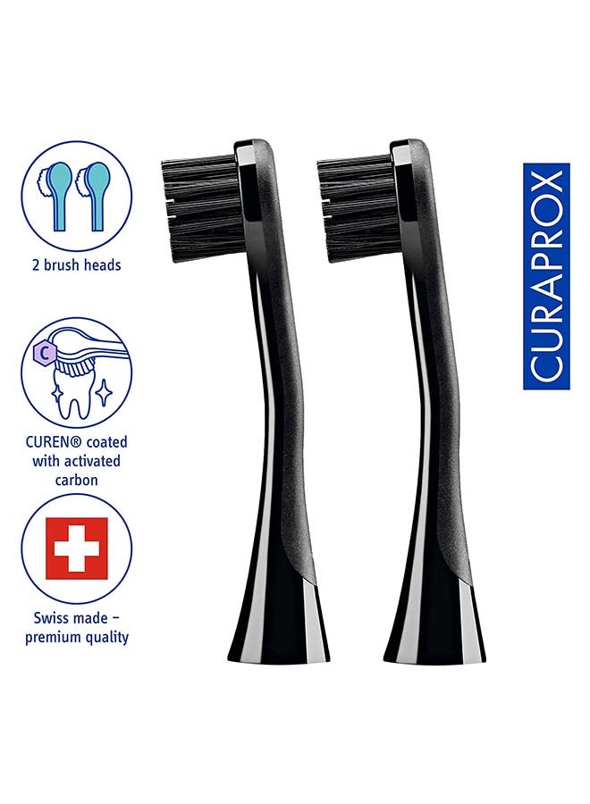 CURAPROX Hydrosonic Black Is White Carbon Whitening Brush Heads, 2 Pieces - Activated Charcoal Electric Replacement Toothbrush Heads. - Image 2