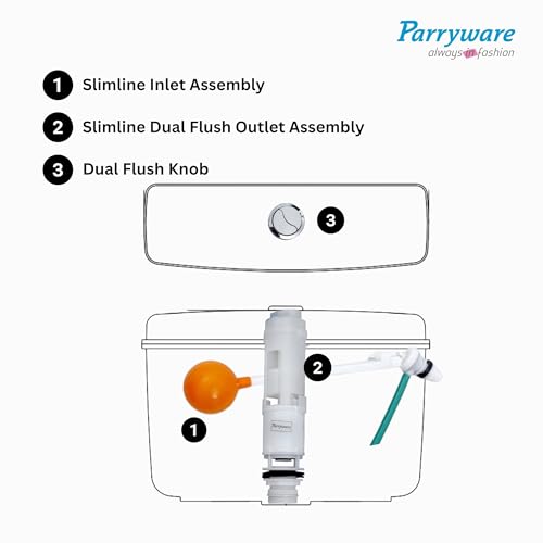 PARRYWARE SLIMLINE PREMIUM Flush Tank for Toilet | Polymer/PVC Dual Flush System Exposed CISTERN (White) 10-5L | 2 Year Warranty | for Western (EWC) or Indian Commodes | E83921C - Image 5