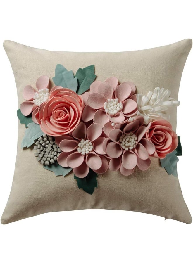 JWH Spring Flower Throw Pillow Cover Aesthetic Decorative Floral Accent Pillow Case Colorful Cushion Handmade Pillowcase Bed Living Room Couch Office 18x18 Inch Beige Pink - Image 3