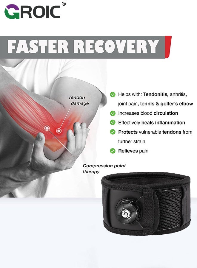 GROIC Adjustable Elbow Support Brace with Knob, Tennis Elbow Support Strap for Golfers, Basketball, Baseball, Badminton, Weightlifting - Tendonitis, Arthritis, Pain Relief (1PC) - Image 3