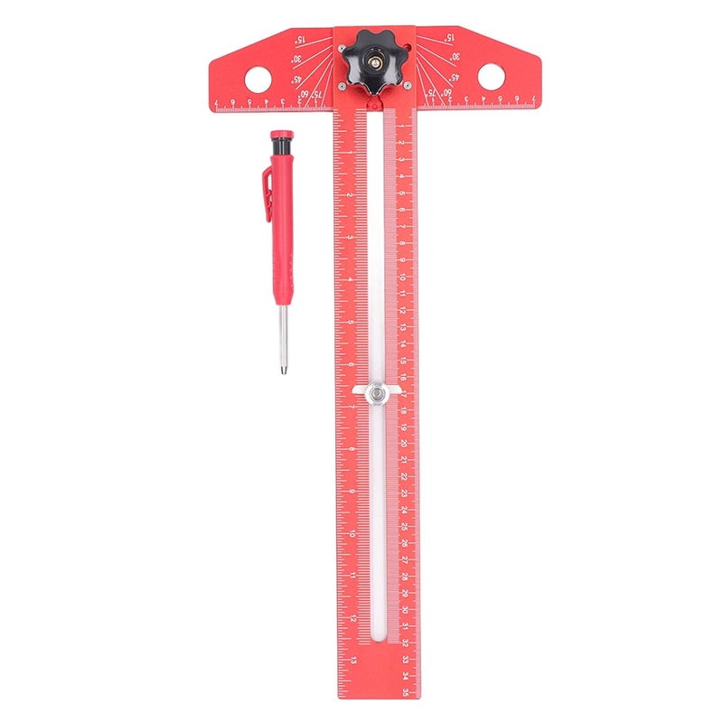 T Square Ruler Protractor for Crafting, Aluminum Alloy Carpenter Layout Measuring Tool with Mechanical Pencil, Multi Angle Marking Ruler for Woodworking and DIY Projects - Image 1