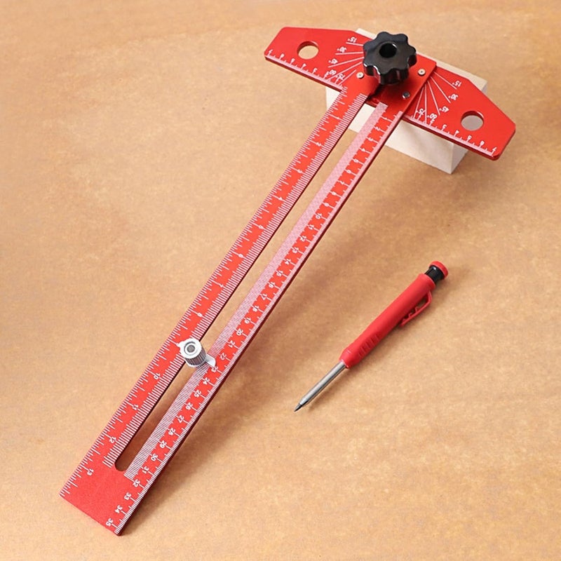 T Square Ruler Protractor for Crafting, Aluminum Alloy Carpenter Layout Measuring Tool with Mechanical Pencil, Multi Angle Marking Ruler for Woodworking and DIY Projects - Image 4
