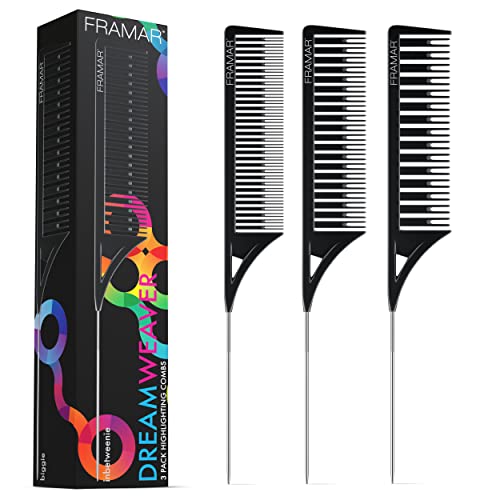 FRAMAR Dreamweaver Highlight Comb Set  Professional Highlighting Comb With Parting Tip Foiling Combs For Highlighting Highlight Combs For Highlighting  3 Pack Black