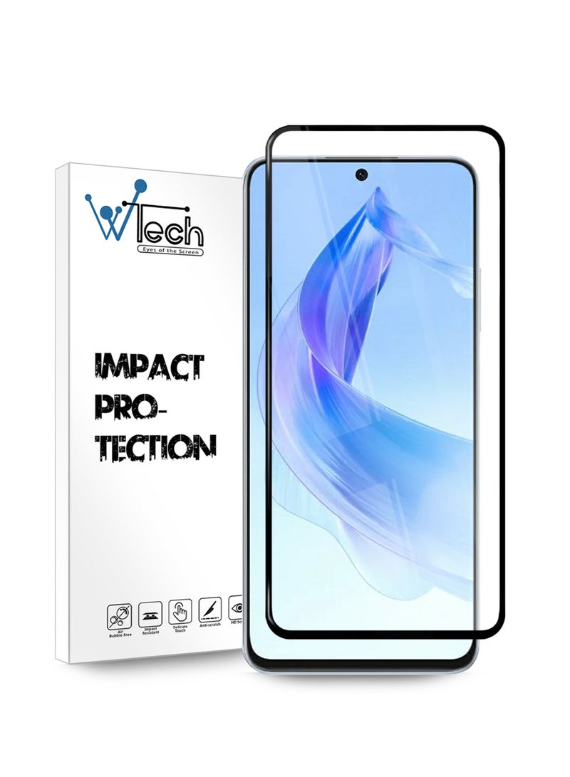 Wtech Honor 90 Lite 5G 2023 Premium E2E Full Glue Full Cover Tempered Glass Screen Protector (MSGECN) - Clear/Black - Image 1