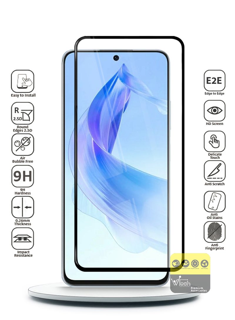 Wtech Honor 90 Lite 5G 2023 Premium E2E Full Glue Full Cover Tempered Glass Screen Protector (MSGECN) - Clear/Black - Image 3