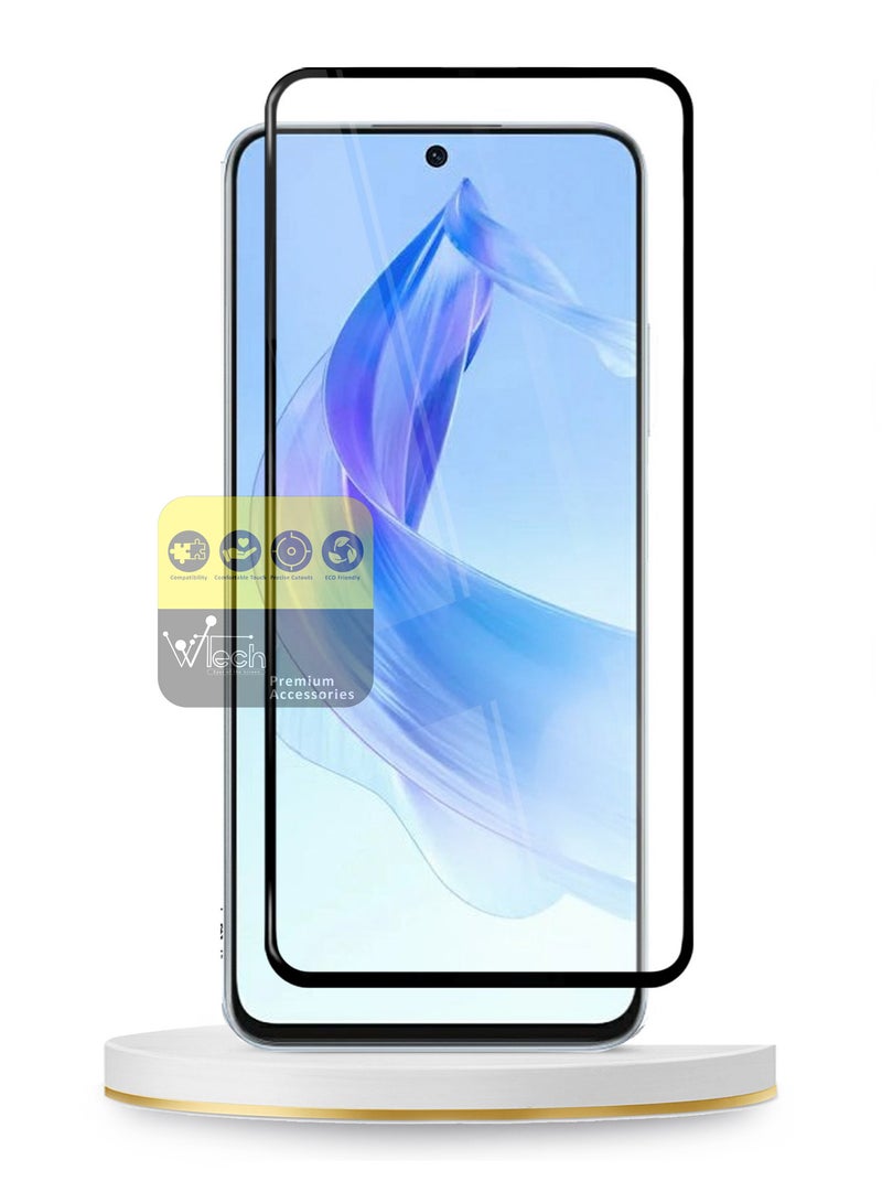 Wtech Honor 90 Lite 5G 2023 Premium E2E Full Glue Full Cover Tempered Glass Screen Protector (MSGECN) - Clear/Black - Image 2