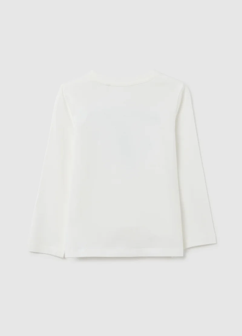 او في اس GIRLS' WHITE COTTON T-SHIRT, REGULAR FIT