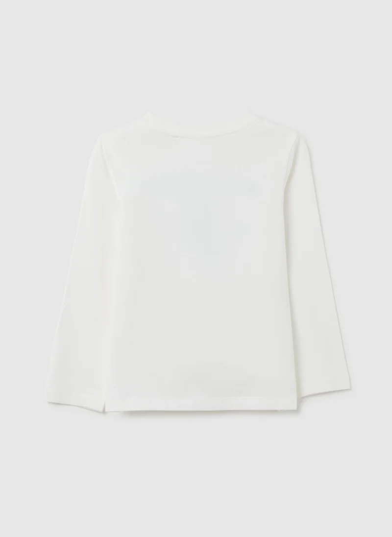 او في اس تيشيرت قطن أبيض للبنات، مقاس عادي