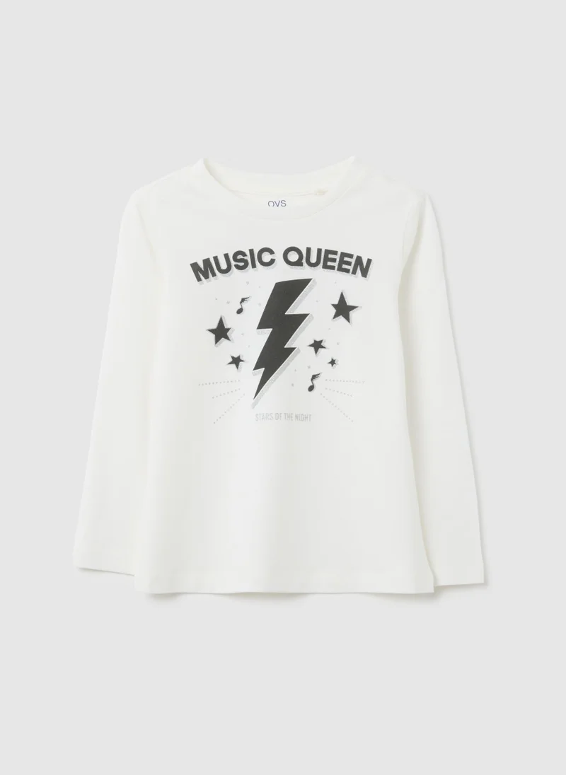 او في اس تيشيرت قطن أبيض للبنات، مقاس عادي