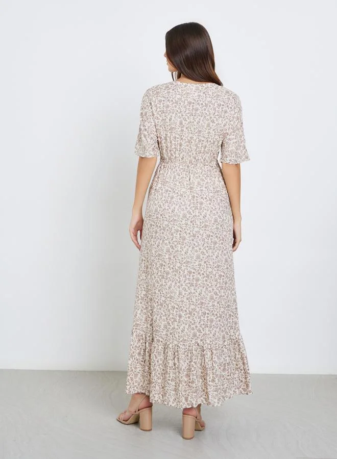 Maxim Creation Maxim Creation All Over Print V Neck Maxi Dress