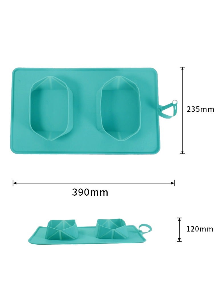 Pet Bowl-Silicone Folding Pet Bowl, Non-Slip Dog And Cat Double Bowl, Storage Bag Dog Bowl, Outdoor Pet Portable Folding Cat And Dog Bowl (Green) - Image 2