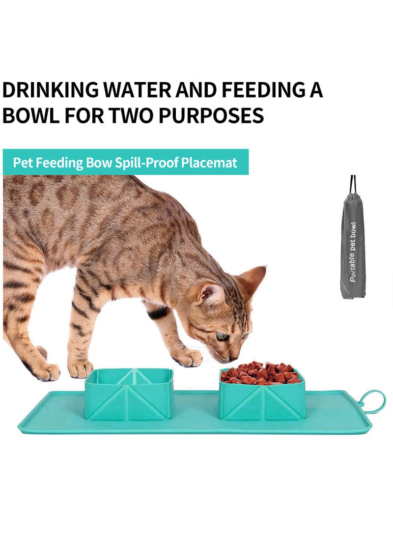 Pet Bowl-Silicone Folding Pet Bowl, Non-Slip Dog And Cat Double Bowl, Storage Bag Dog Bowl, Outdoor Pet Portable Folding Cat And Dog Bowl (Green) - Image 3