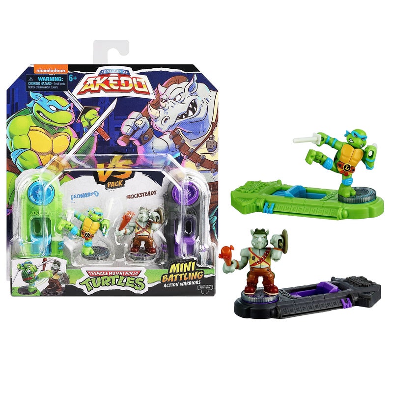 AKEDO Legends of Akedo Teenage Mutant Ninja Turtles. Mini Battling Warriors Versus Pack Leonardo Vs Rocksteady Small - Image 1
