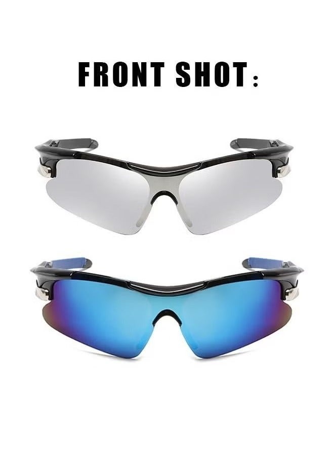 KIIUMI 2 Pcs Outdoor Sports UV Protection Half Frame Sunglasses, UV400 Polarized Cycling safety Sports Sunglasses, Windproof Goggles for Baseball Golf (Silver+Blue) - Image 4