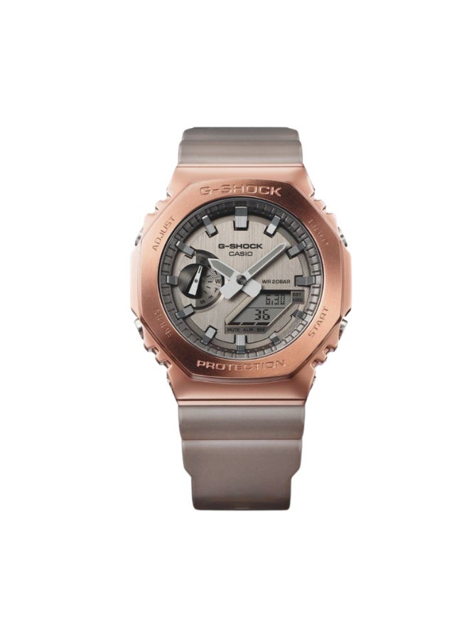 كاسيو ساعة كاسيو جي-شوك GM-2100MF-5ADR للرجال (Midnight Fog) أنالوج/ديجيتال، إطار معدني مطلي أيونياً باللون البني، مقاومة ماء 200 متر، سوار ريزن شبه شفاف - Image 2