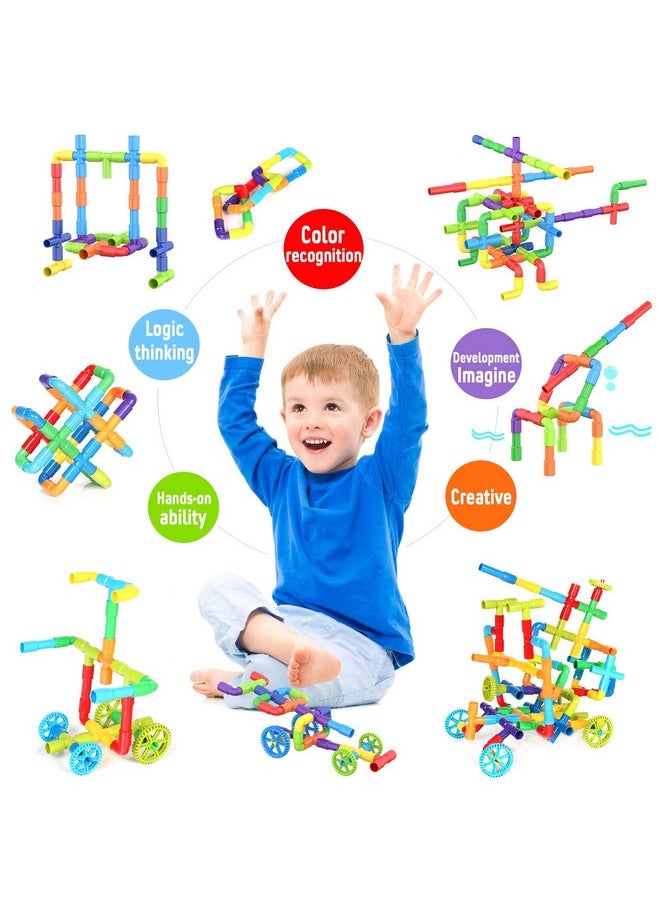 WishaLife WishaLife 175 Pieces STEM Building Blocks Set, Kids Tube Locks Construction Set with Baseplate, Preschool Educational Pipe Toy Gift for Toddler Aged 3+  - Image 5