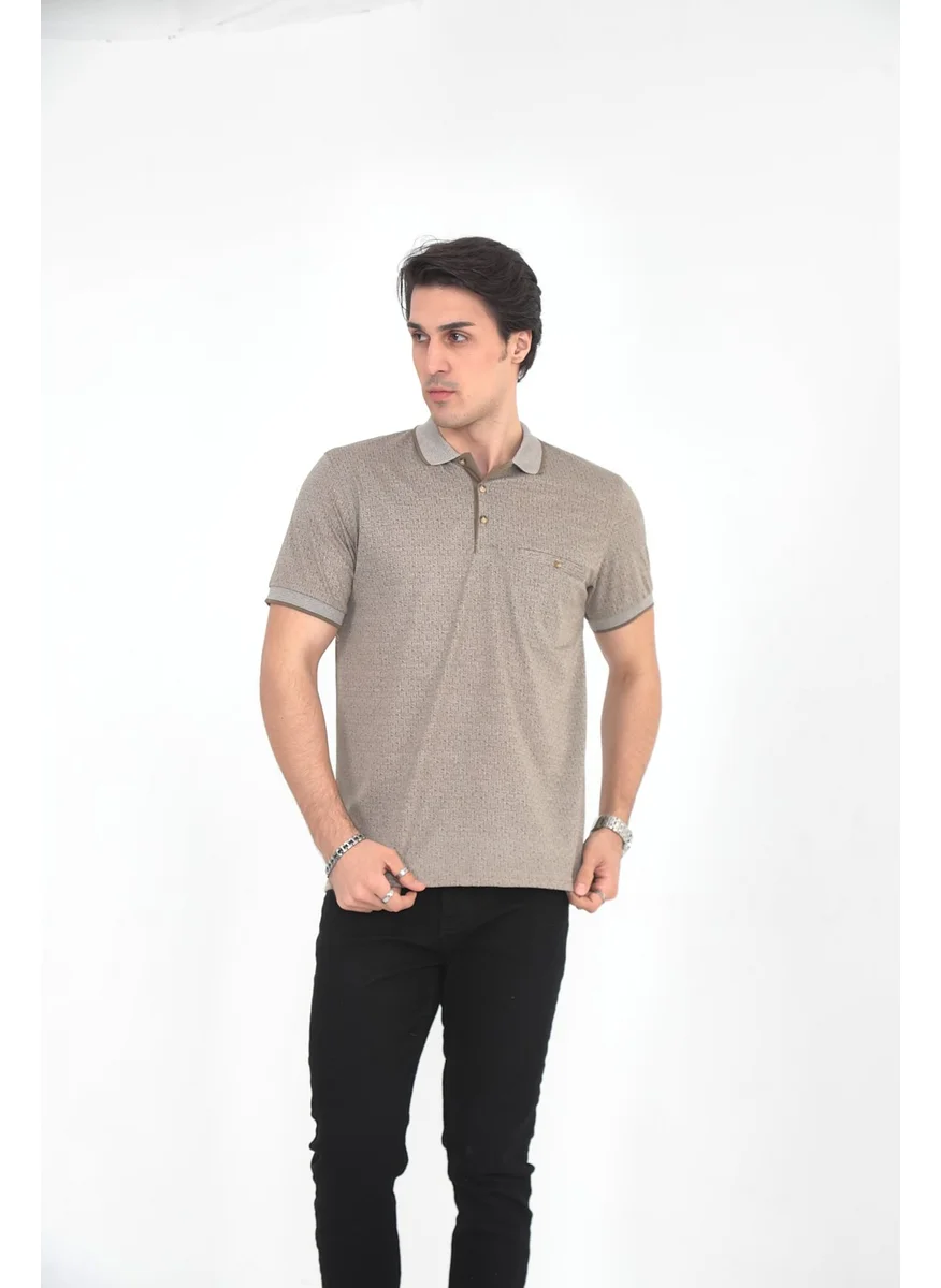 Kmk Kombin KMK Combination Dad Collar Pocket Patterned Model Classic Cut T-Shirt