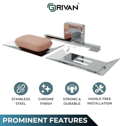 GRIVAN Stainless Steel Square Shape Double Soap Dish l Soap Case I Soap Holder I Soap Stand Corrosion Free Double Soap Holder with Chrome Finish (Silver, Pack of 1) - Image 3