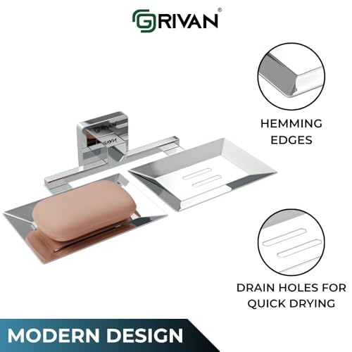 GRIVAN Stainless Steel Square Shape Double Soap Dish l Soap Case I Soap Holder I Soap Stand Corrosion Free Double Soap Holder with Chrome Finish (Silver, Pack of 1) - Image 4