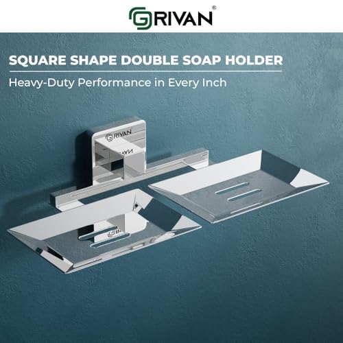 GRIVAN Stainless Steel Square Shape Double Soap Dish l Soap Case I Soap Holder I Soap Stand Corrosion Free Double Soap Holder with Chrome Finish (Silver, Pack of 1) - Image 5