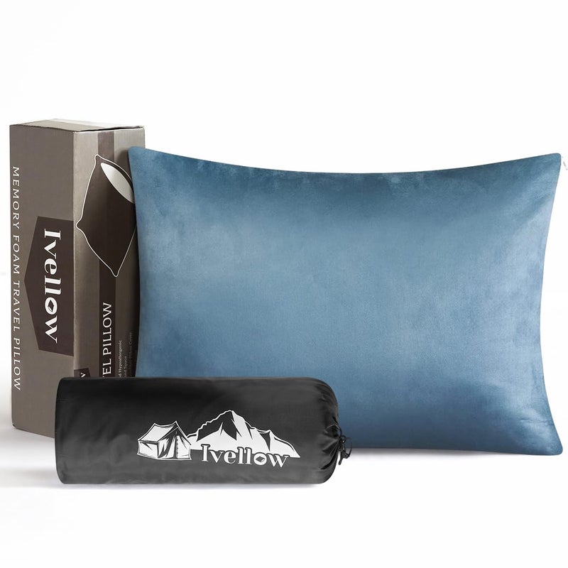 Ivellow Memory Foam Travel Pillow Compressible Camping Pillow for Sleeping Shredded Memory Foam Pillow Compact Firm Supportive Travel Pillow for Adults Kids Outdoor Hiking Essential Gear BlueS