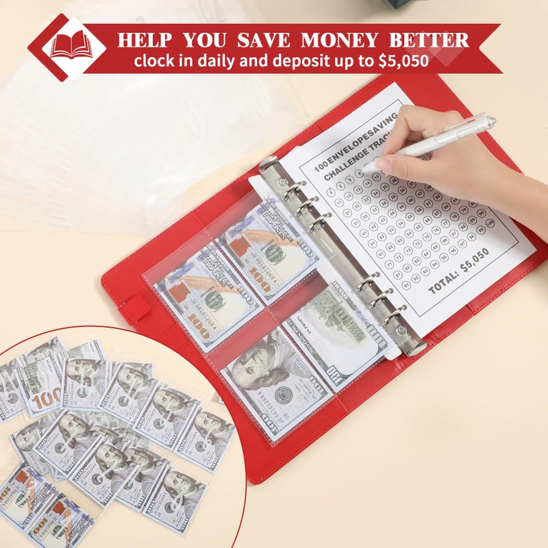NICOOTH 100 Envelopes Money Saving Binder A5 Savings Challenge Book Easy and Fun Way to Save $5050 - Image 4