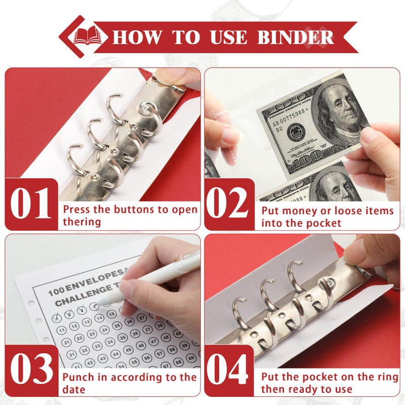 NICOOTH 100 Envelopes Money Saving Binder A5 Savings Challenge Book Easy and Fun Way to Save $5050 - Image 2