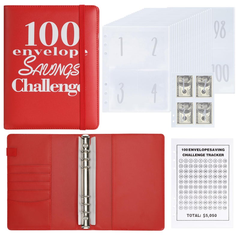 NICOOTH 100 Envelopes Money Saving Binder A5 Savings Challenge Book Easy and Fun Way to Save $5050 - Image 1